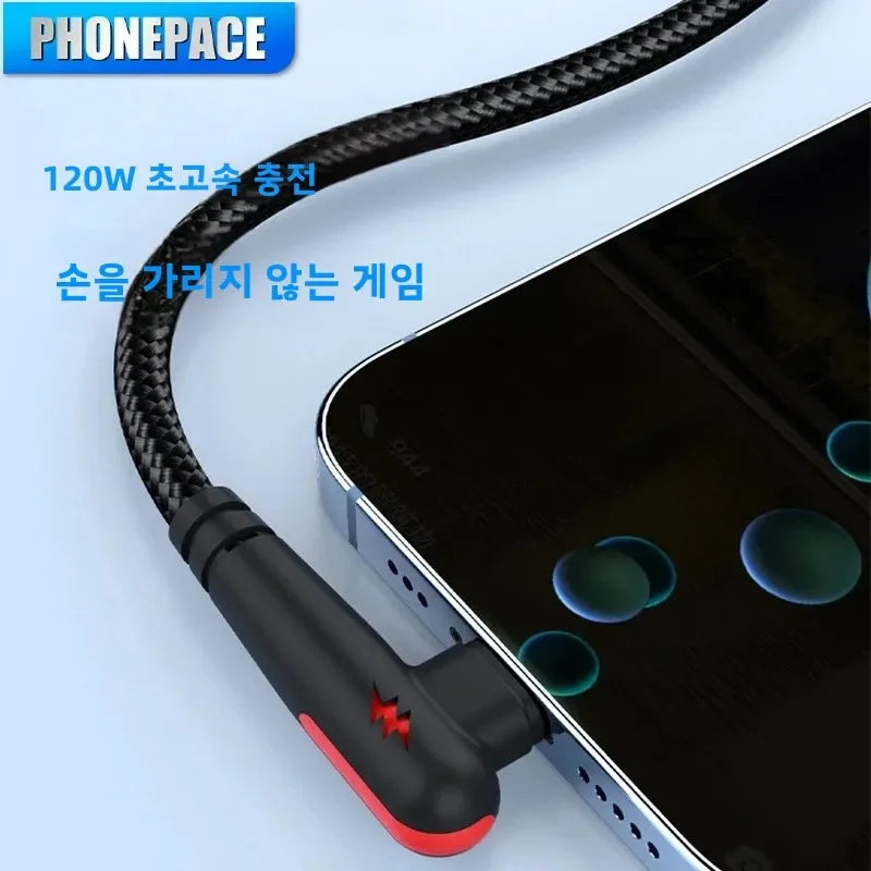 HOMEFISH 120W Braided 90 Degree Right Angle Fast Charging Cable for Type-C Devices High-Speed Data_