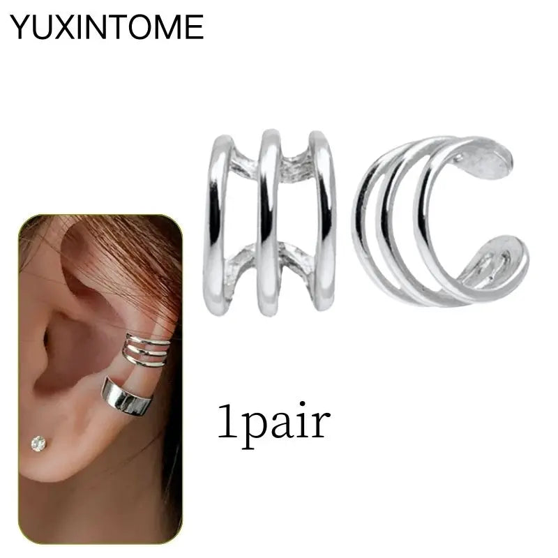 1PC Punk Ear Cuff Plated 24K Gold/925 Silver Conch Clip Earrings For Women Climbers No Piercing Fake Cartilage Earrings