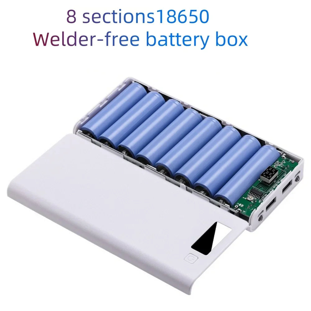 8*18650 Battery Charger Box Digital display panel Fast Charging USB Power Bank Battery Charge Box with LED Digital Display Light