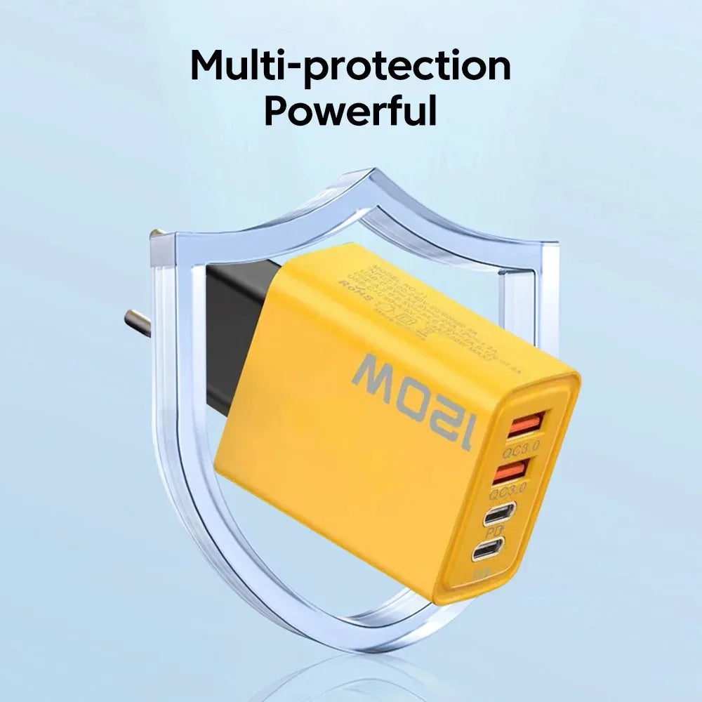 120W USB Fast Charger Quick Charge 3.0 Type C Mobile Phone Charger Adapter For iPhone Samsung Xiaomi EU/US/UK Plug Wall Charger