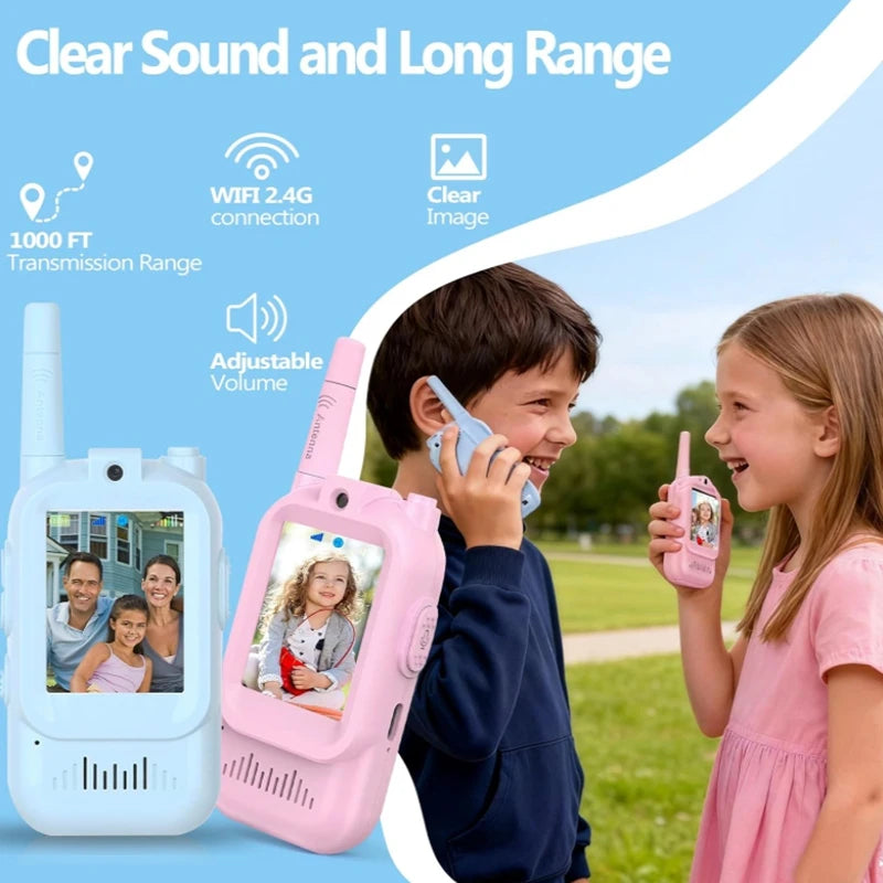 Video Walkie Talkies for Kids 2 Pack Rechargeable Intercom Walkie-talkie Cute 2 Inch Screen One-Click Call For Kids Gifts