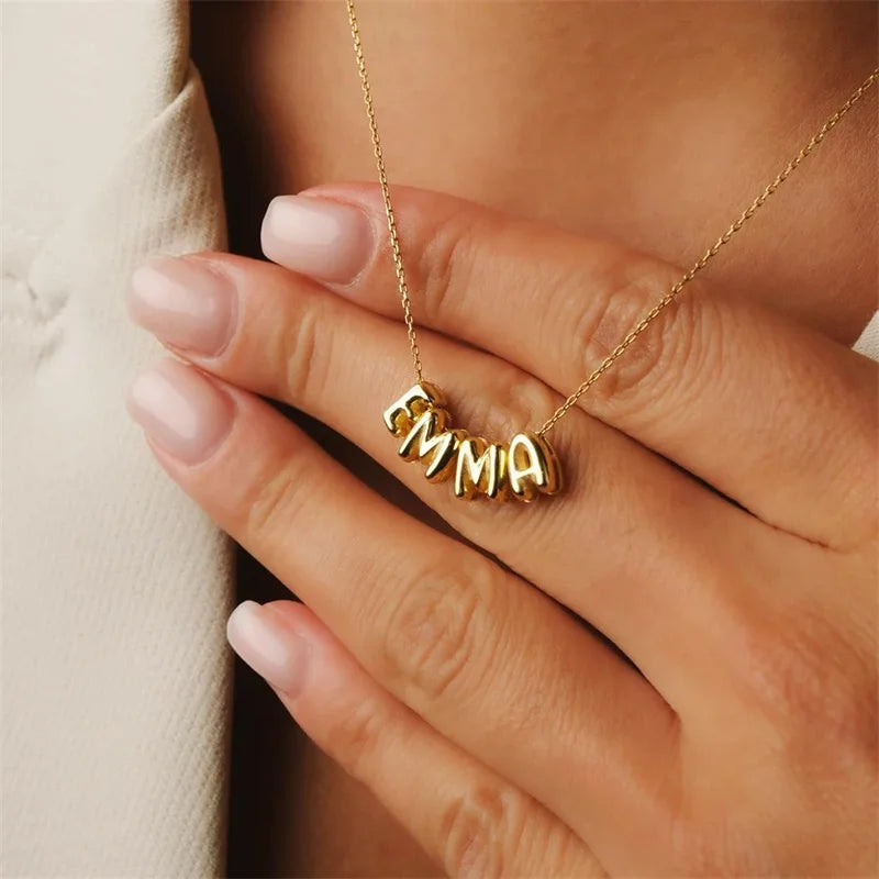 Bubble Letter Necklaces Custom 3D Bubble Letters Balloon Name Necklaces for Women Girls 18K Gold Name Personalized Jewelry Gift