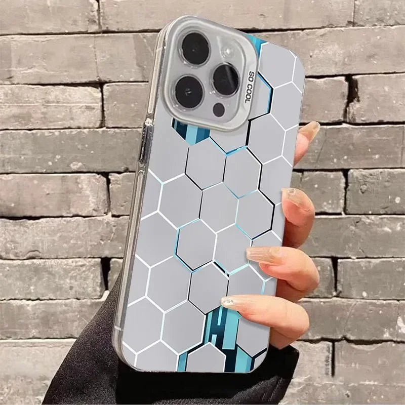 Luxury Honeycomb Cube Cyberpunk For iPhone Case 16 15 14 13 12 11 Pro XR XS Max 7 8 Plus Phone Shockproof Soft Y2K INS Cover
