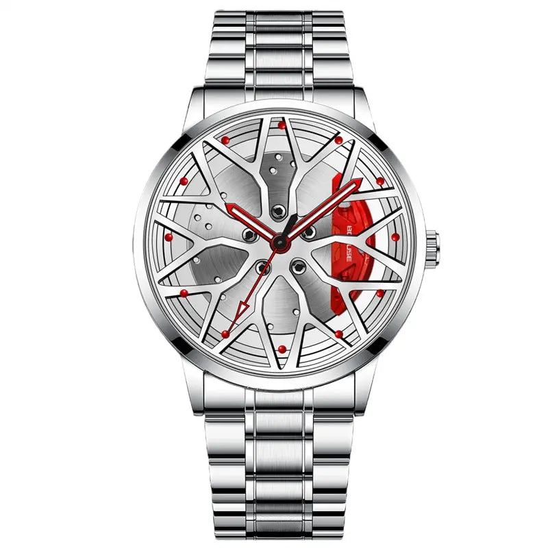 Fashion Mens Car Wheel Watches Luxury Men Sports Waterproof Quartz Wristwatch Stainless Steel Wheel Hub Watch Relogio Masculino