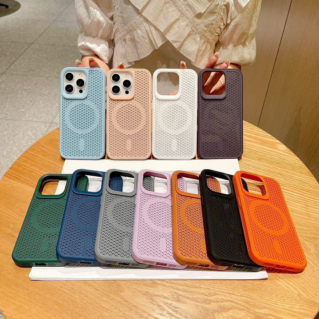 Magnetic For Magsafe Cooling Breathable Shell Case For iPhone 16 15 14 13 12 Pro Max Plus Shockproof Heat Dissipation Cover Case