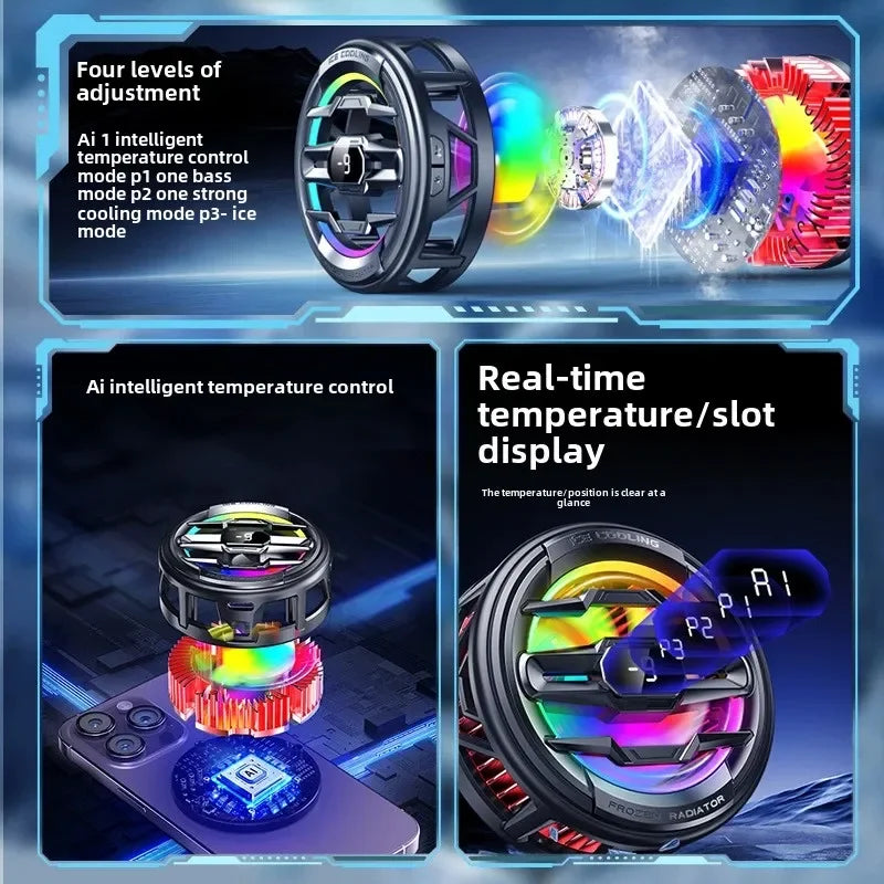 K22 Magnetic/ Back-clip Mobile Phone Radiator, Game Cooler with AI Temperature Display, 4 Gears Adjustable for iPhone/Xiaomi
