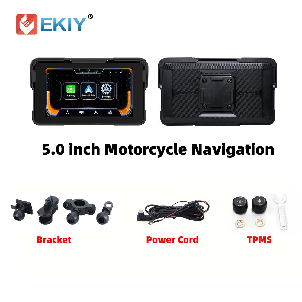 EKIY 5.0 inch Wireless CarPlay Moto Android Auto Portable Digital Motorcycle Dashboard GPS Motorcycle Navigation Display Screen