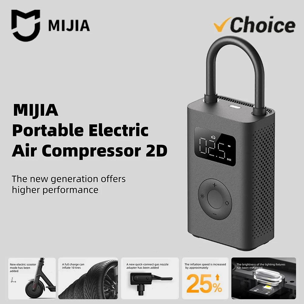 New MIJIA Inflatable Treasur Air Compressor 2D 2000mAh Portable Inflator Air Pump 2D For Bicycle Car Motorcycle Ball  -CN