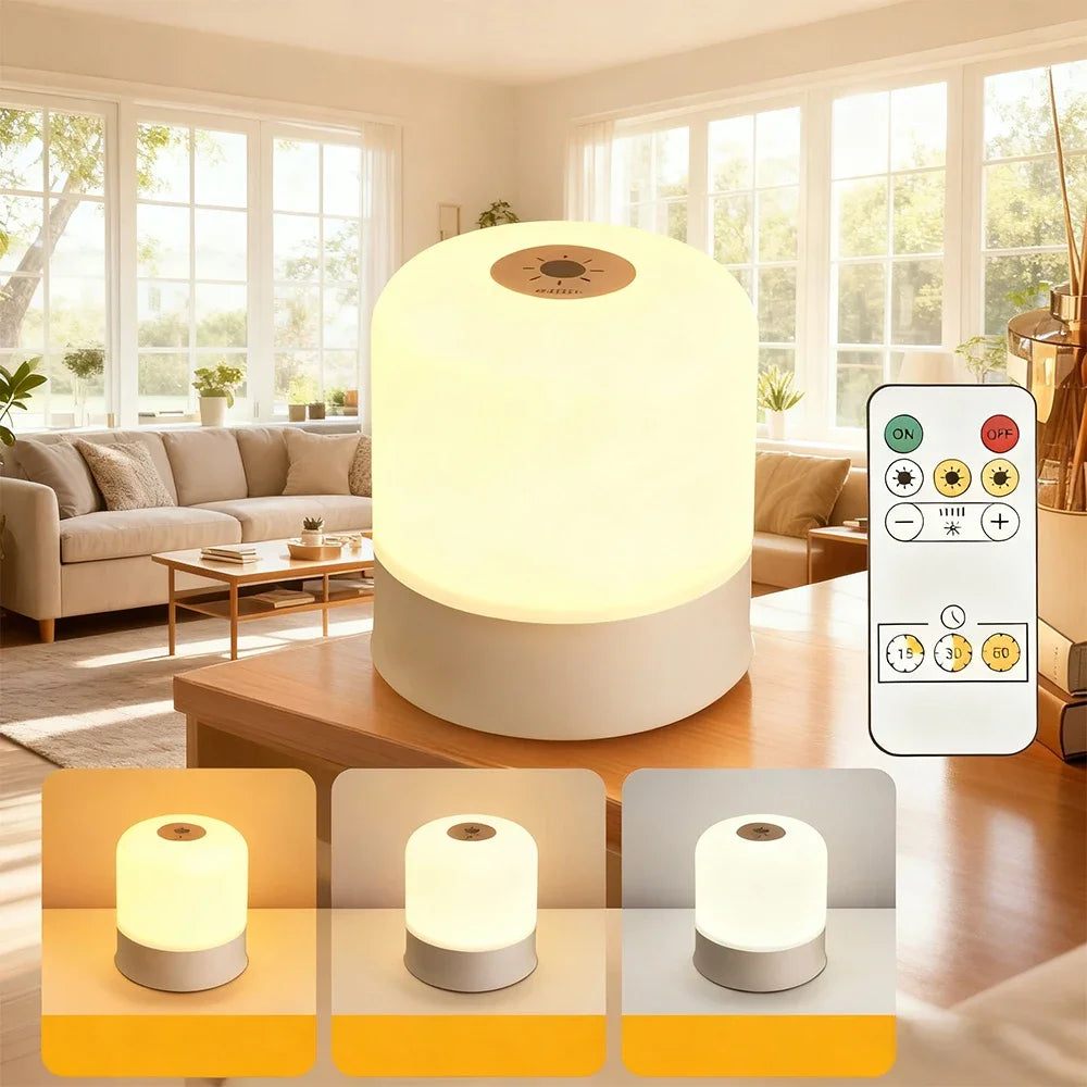 LED Touch Switch Night Lamp Remote Control Rechargeable Three Colors Dimmable Light Timing Bedside Sleeping Reading Table Lights