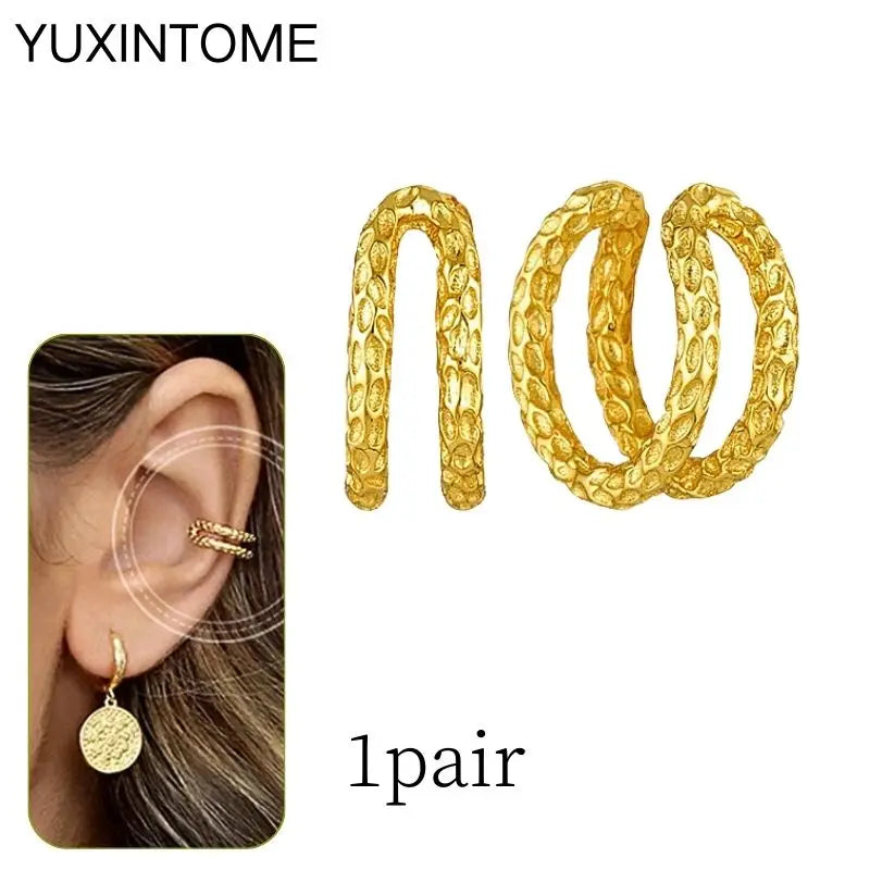 1PC Punk Ear Cuff Plated 24K Gold/925 Silver Conch Clip Earrings For Women Climbers No Piercing Fake Cartilage Earrings