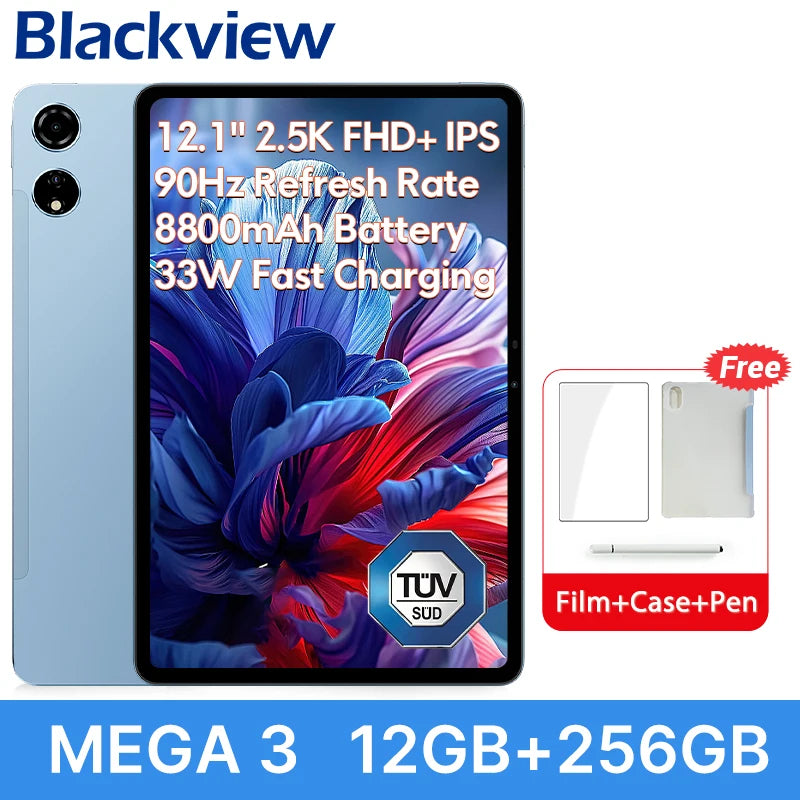 【World premiere】Blackview MEGA 3 Tablet 12.1" 2.5K 90Hz Display 12GB 256GB 8800mAh 50MP Camera 33W Fast Charging Android 15 Pa