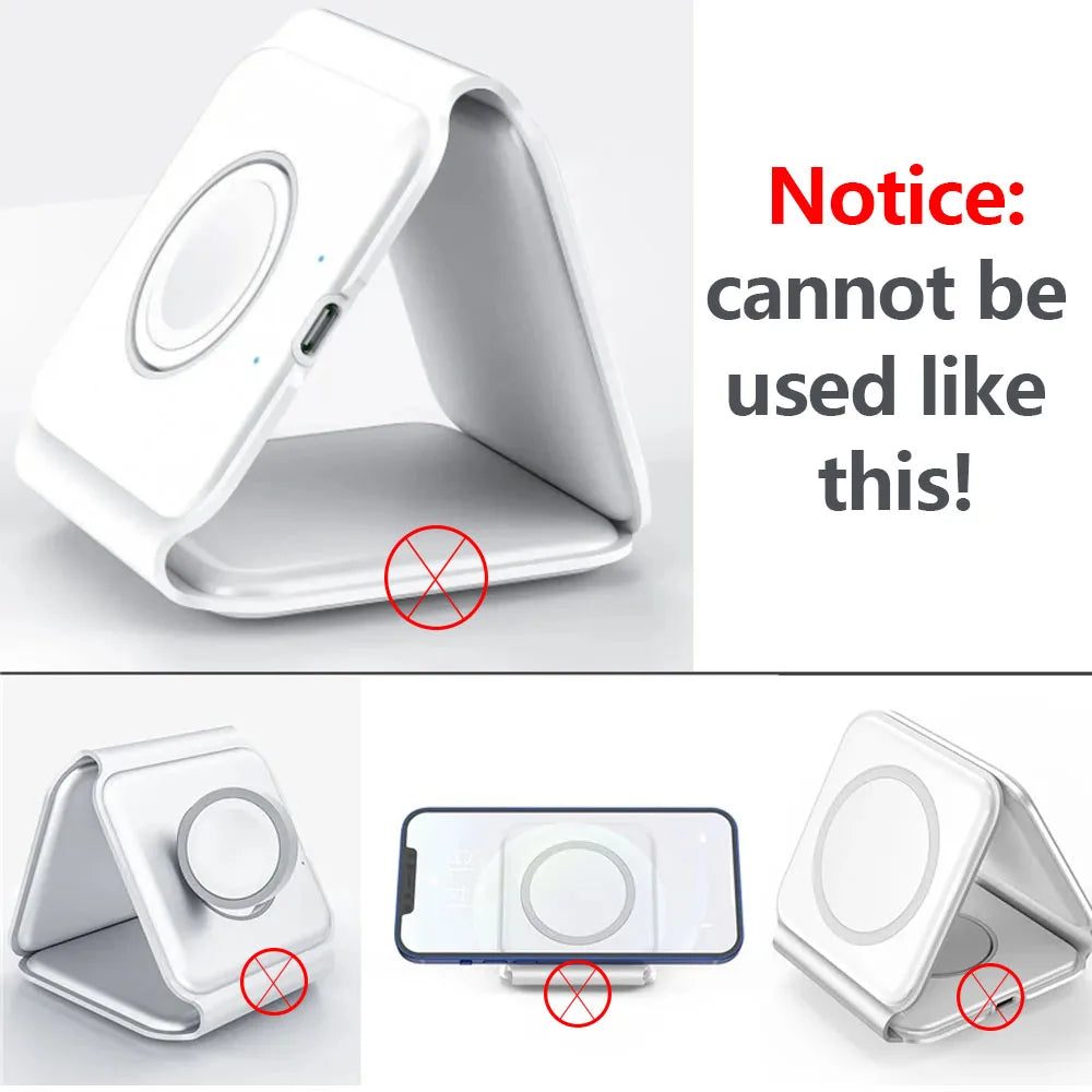 3 in 1 Wireless Charging Station for Apple MagSafe Charger, Foldable Magnetic Travel Charger for iPhone Apple Watch AirPods Pro