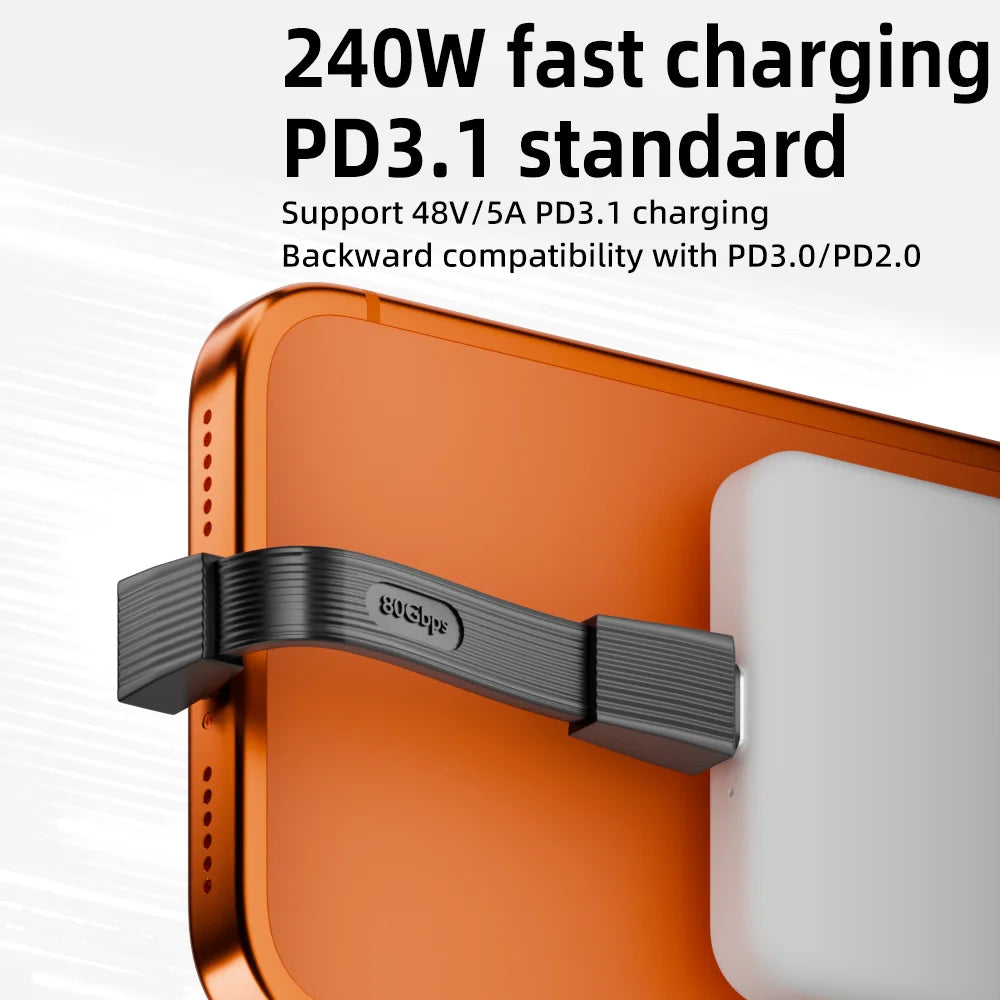 USB 4.0 Type-C to Type-C cable 240W fast charging 80Gbps data transmission 8K60Hz three-dimensional short flexible board cable