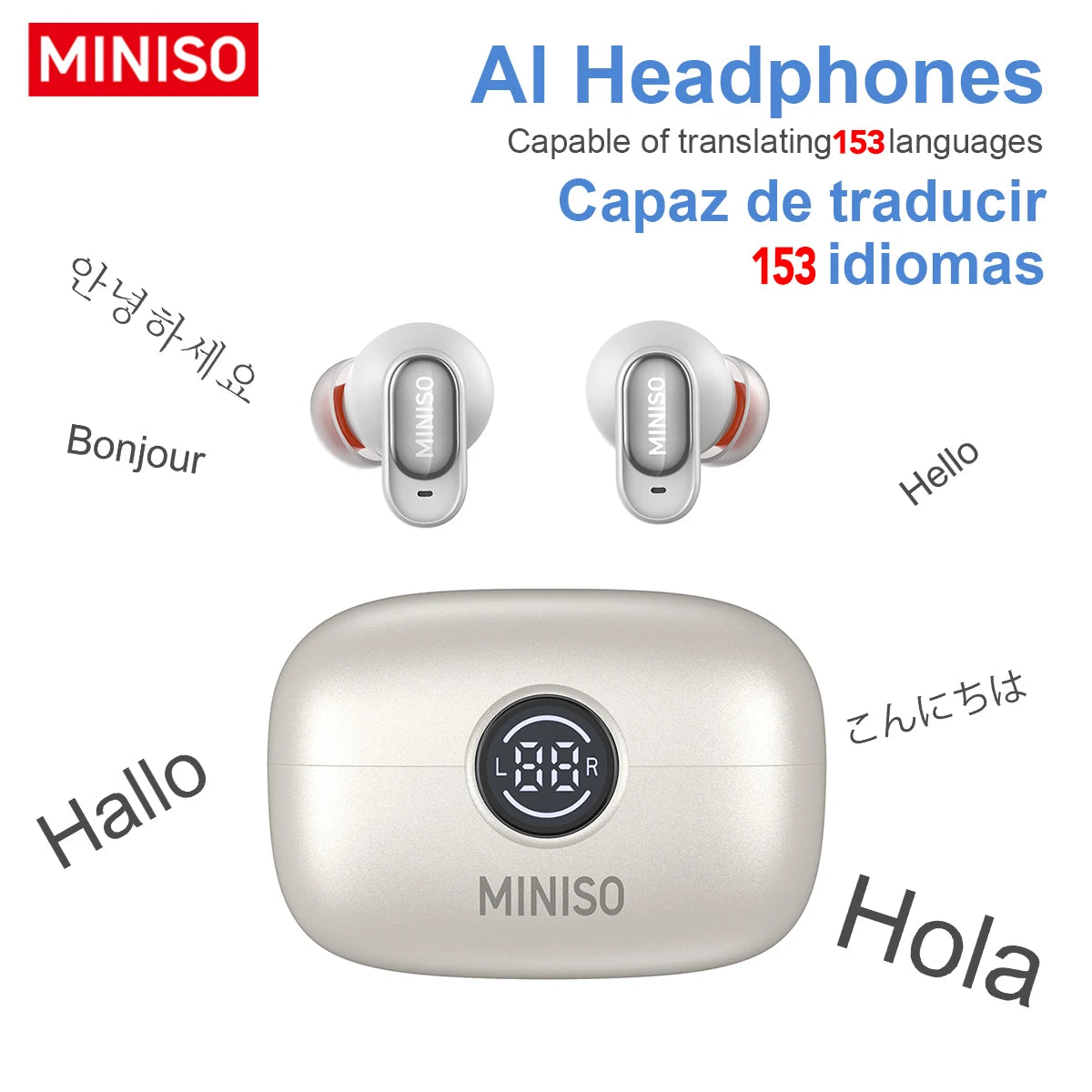 MINISO MS105 Wireless Bluetooth Headphones AI Translator Earbuds Nosie Reduction Mic TWS In-Ear Earbuds Soft