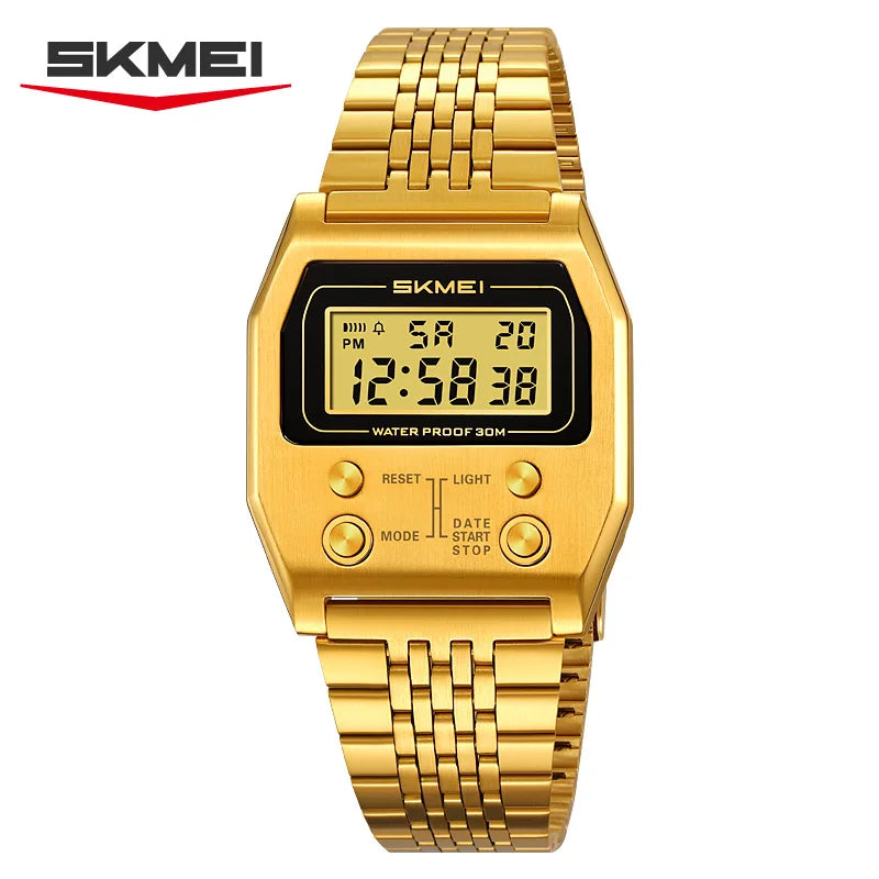 SKMEI 2460 Men's Sports Waterproof Digital Watch Stainless Steel Luxury Retro LED AlarmClock Men's Electronic Watch reloj hombre