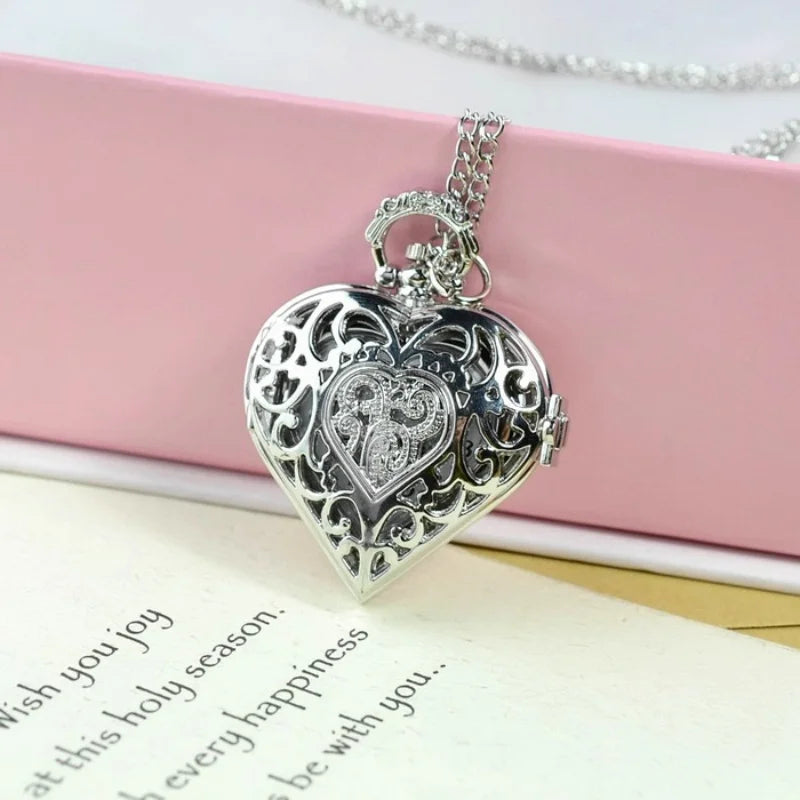 Silver Smooth Quartz Pocket Watch Mens Womens Necklace Clock Metal Stainless Steel Watches Pendant with Short Chain Gifts