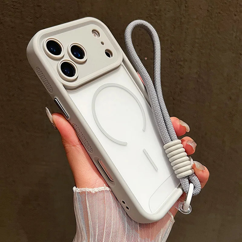 Luxury Matte Transparent With Soft Lanyard Phone Case For iPhone 17 16 15 14 13 12 Pro Max 11 16 Plus Air Magnetic Bumper Cover