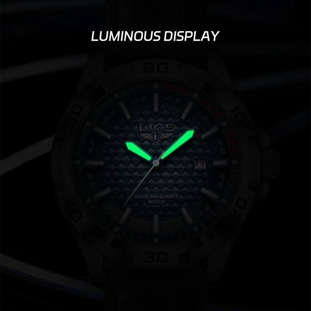 LIGE Man Luxury Brand Watch Waterproof Luminous Date Men's Quartz Wristwatch Stainless Steel Fashion Sports Men Watches