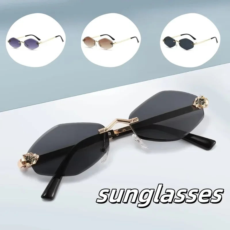 New Rimless Cut Edge Sunglasses Woman Diamond Personalized Sunglasses UV Protection Small Frame Vintage Metal Shades Eyewear