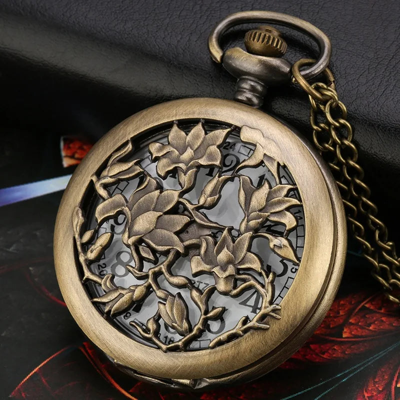 Hollow retro petal flip fashion round wall watch ancient flip pocket watch jewelry wall watch classic style pocket watch gift