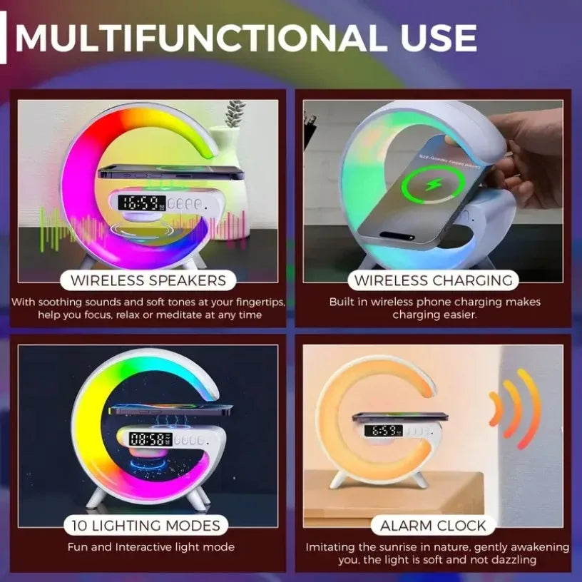 Universally Multi Functional Wireless Speaker with RGB Night Light Alarm Clock For iPhone  Samsung Xiaomi Charging Station