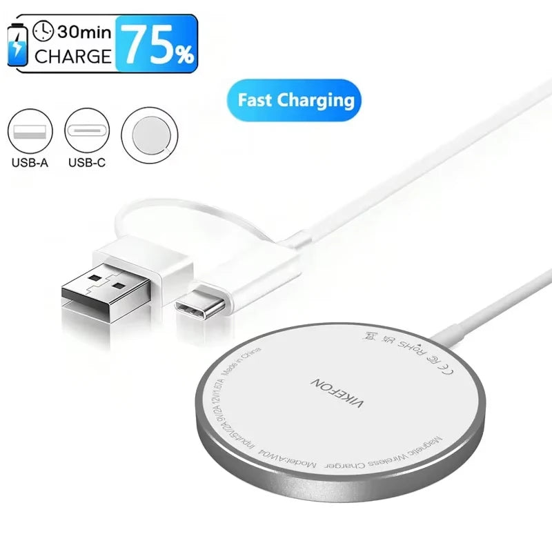 VIKEFON Magnetic Wireless Charger Pad USB Type C PD For Magsafe iPhone 17 16 15 14 13 12 Pro Max Fast Charging Dock Chargers