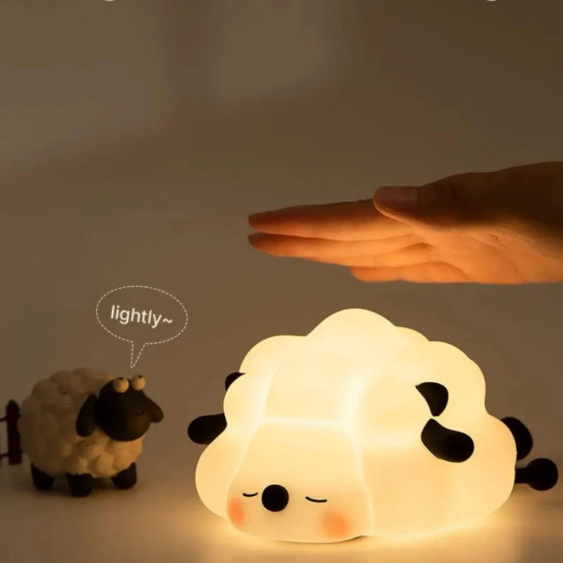Cute Silicone Night Lights Sheep Cartoon Bedroom Lamp for Children's Room Decor Rechargeable Timing Dimming Sleep Night Light