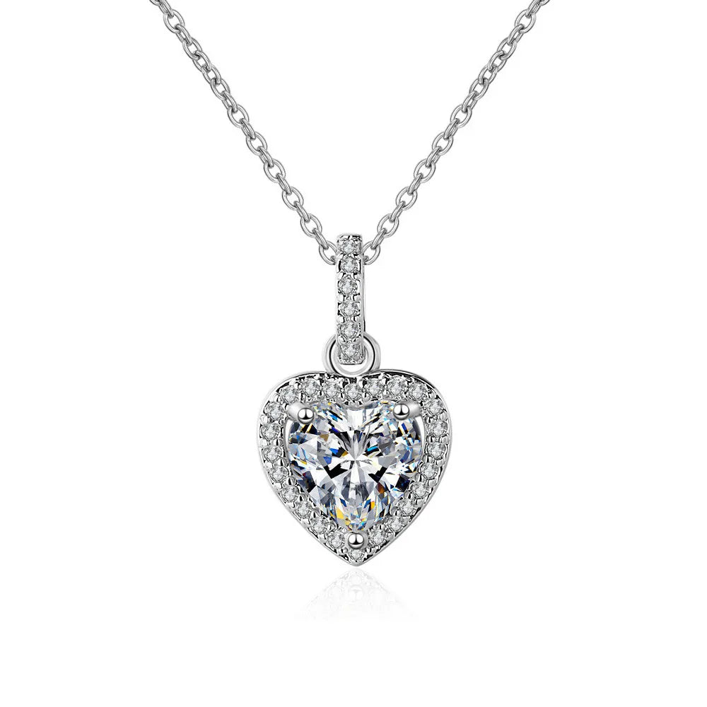 925 Silver Heart Necklace For Women Zircom With White Gold Plated Lab Diamond Sterling Silver Jewelry Wedding Pendant
