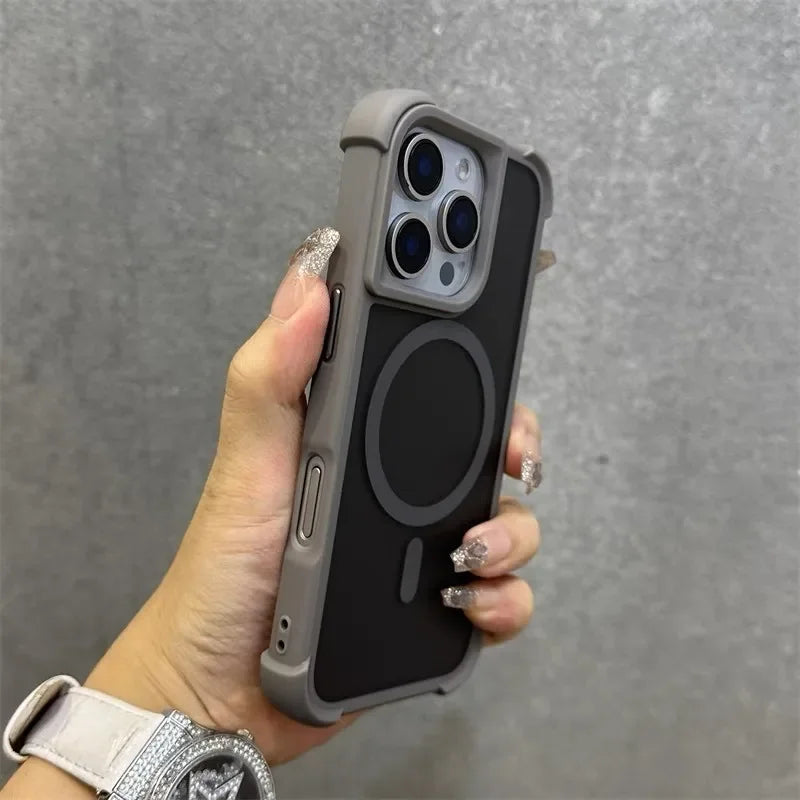 Magnetic Luxury Matte Fall prevention  Armor Shockproof Case For iPhone 15 14 13 17 16 Pro Max Wireless Charge For Magsafe Cover
