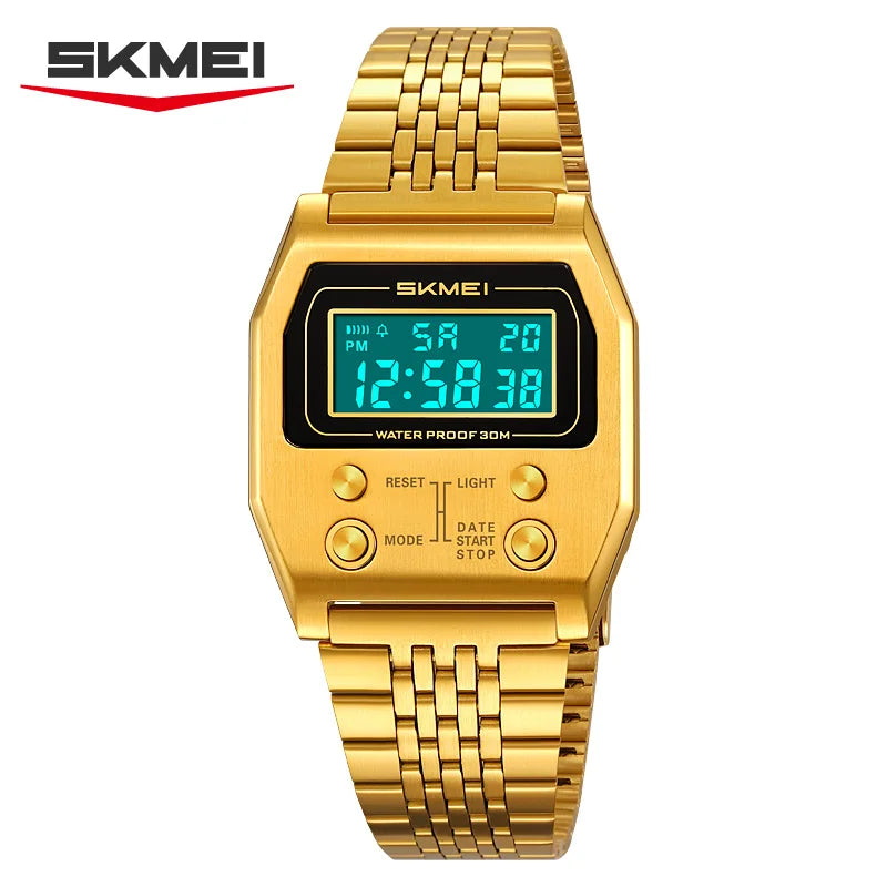 SKMEI 2460 Men's Sports Waterproof Digital Watch Stainless Steel Luxury Retro LED AlarmClock Men's Electronic Watch reloj hombre