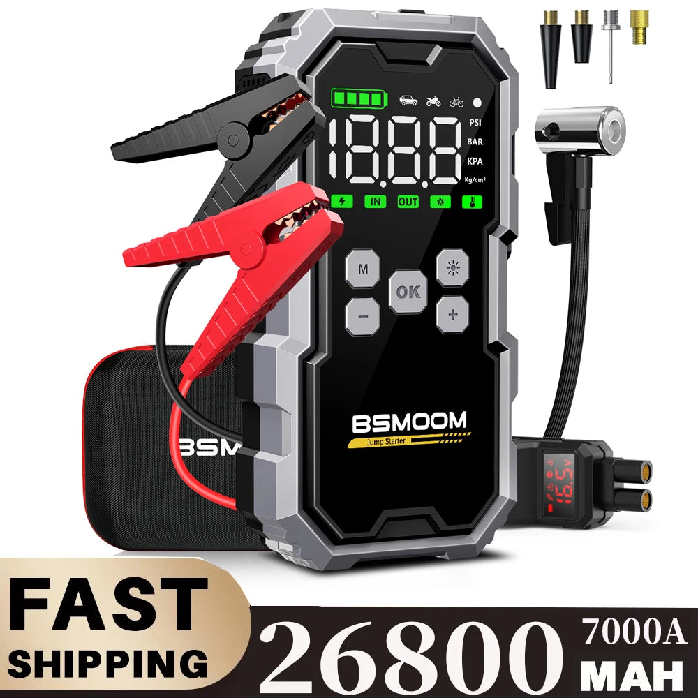 150PSI Air Pump Car Battery Emergency Boosters ,7000A/1500A PEAK Car Jump Starter Power Bank ,Portable Starting Device Car Starter New,Cars with USB Ports And LED Flashlight, Portable Car Jump Starter, Battery Jump Starter, E