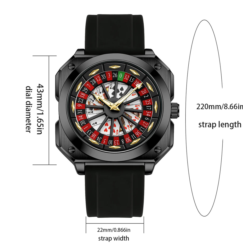 VA VA VOOM Brand Quartz Movement Men Watch 42mm Square Silver Black Silicone Clock Creative Rotating Compass Military Men Watch