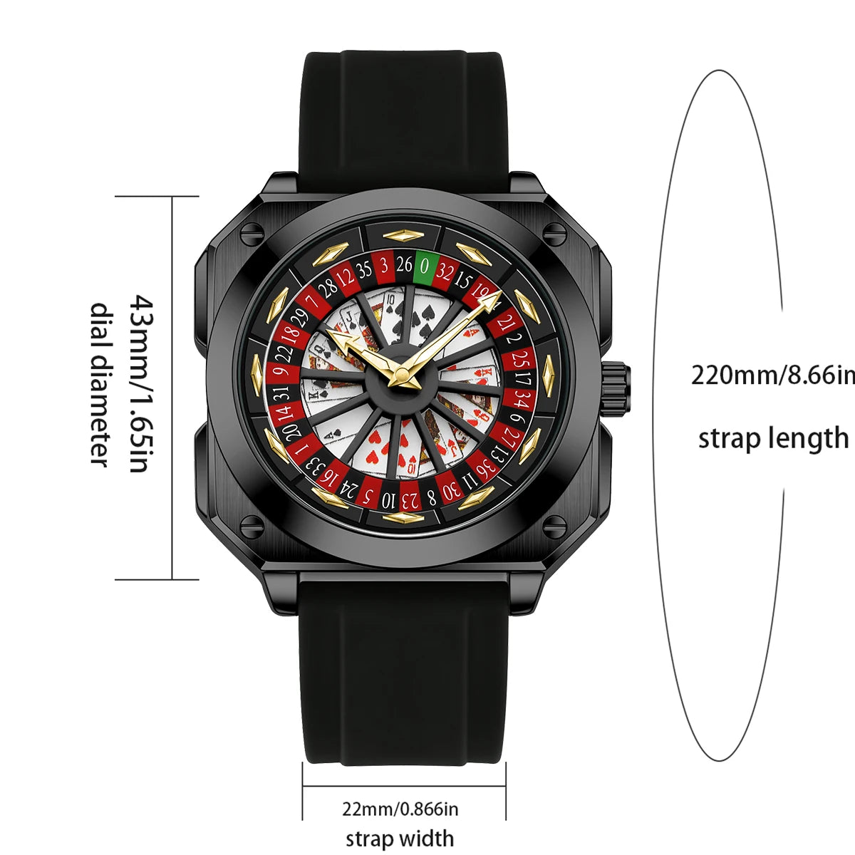 VA VA VOOM Brand Quartz Movement Men Watch 42mm Square Silver Black Silicone Clock Creative Rotating Compass Military Men Watch