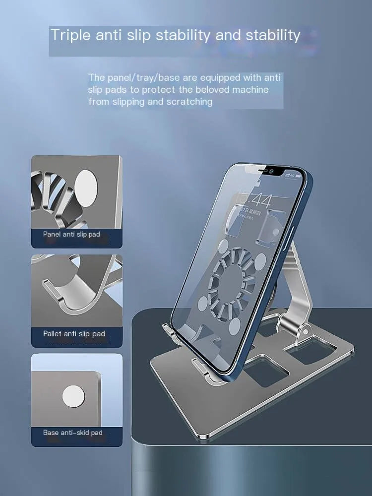 Universal Metal Phone Holder With Cooling Fans Mini Adjustable Bracket 360° Rotatable Stand Desktop Stand Tablet Desk