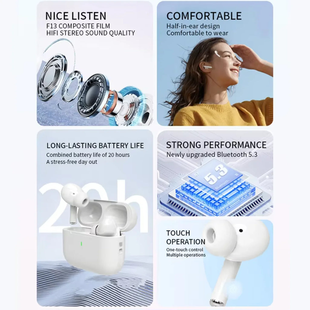 UEESFIT NEW A5 TWS Wireless Earphones Bluetooth 5.3 Sports Headphones HD Call HiFi Sound Headset Mini In-Ear Earbuds With Mic