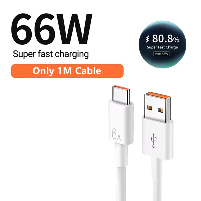 Quick Charge 3.0 USB Charger 66W 6A Super Fast Charging Phone Charger Adapter USB Type C Cable for Huawei Mate 40 50 60 P50 P60