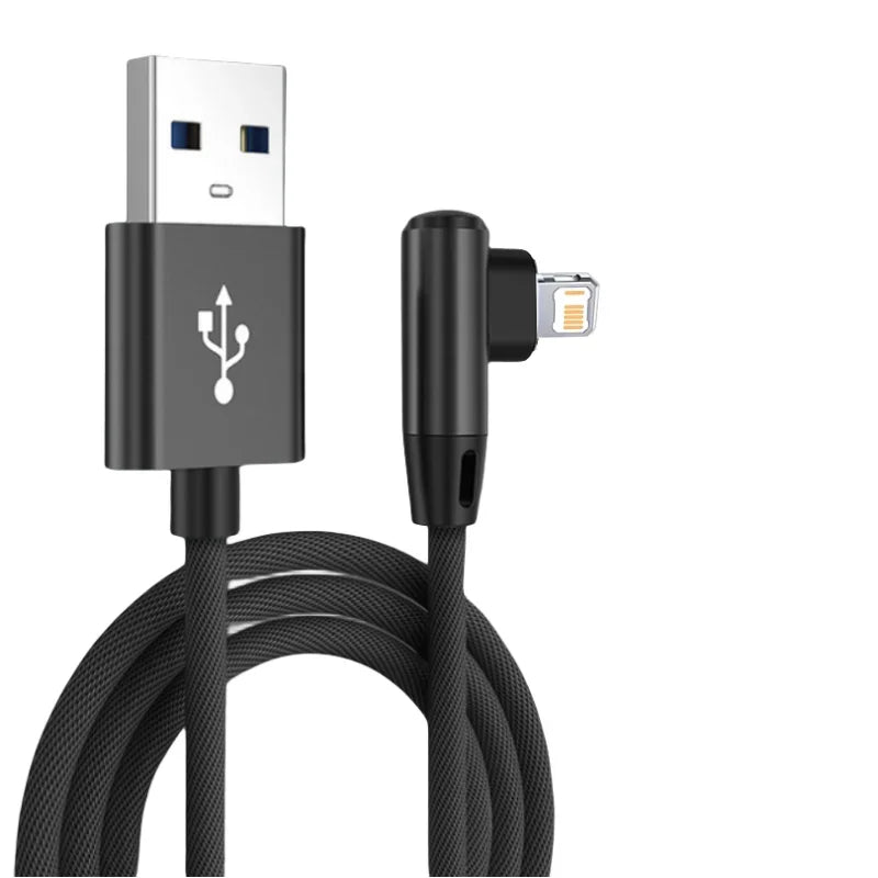 90 Degree USB Cable For iPhone 14 13 12 11 Pro Max X XR 6s 7 8 Plus 2m 3m Lead Mobile Phone Fast Charging Cord Data Charger Wire