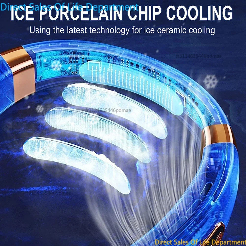 2026 New Portable Neck Fan USB Handheld Mute LED Digital Display Leafless Mini Electric Fan 5 Speed Colorful Atmosphere Lights