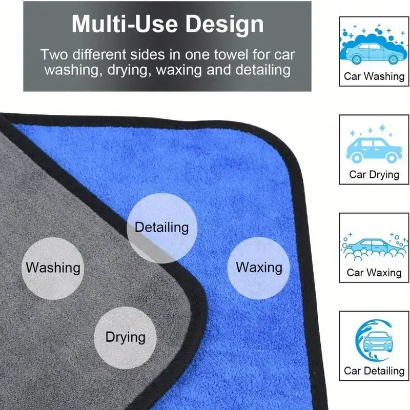 1-4pcs Microfiber Car Washing Towel Soft Quick Drying Windows Mirrors Wiping Rags Home Double Layer Cleaning Cloths 500GSM