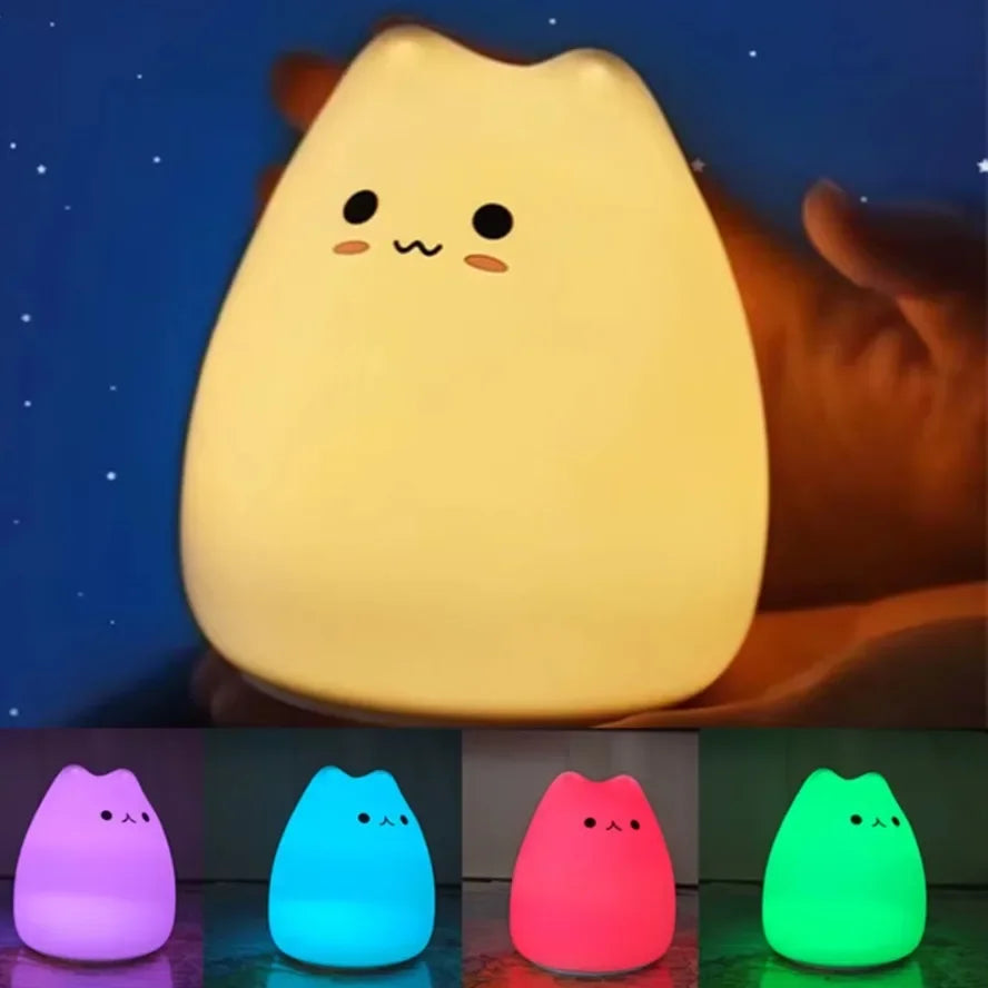 LED Nigh tlight 7 Colors Soft Cute Cat Night Light Kitty Lamp Birthday Gift Kids Baby Toddler Teen Silicone Kawaii Nursery