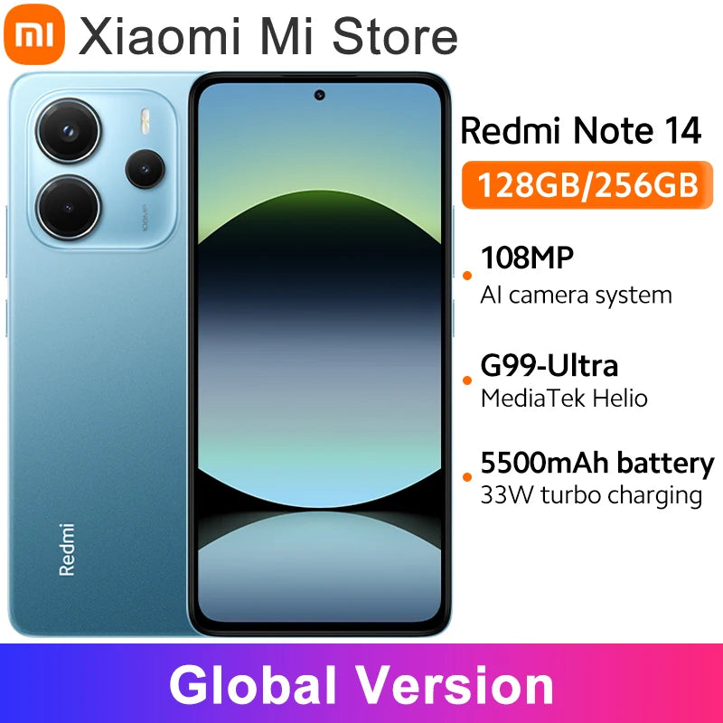 【World Premiere】Global Version Xiaomi Redmi Note 14 MediaTek Helio G99-Ultra 108MP AI Camera 5500mAh 6.67" AMOLED 120Hz Displa