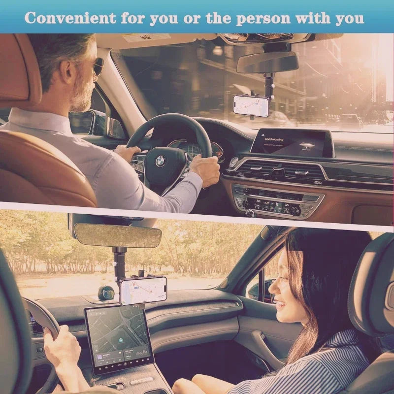 Rear View Mirror Car Phone Holder,360° Rotatable and Retractable mobile support, Fit All iPhone Android Mobile Phone & Most Car