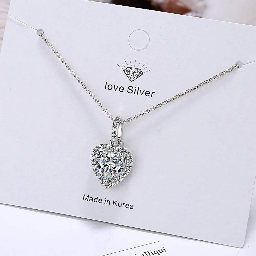 925 Silver Heart Necklace For Women Zircom With White Gold Plated Lab Diamond Sterling Silver Jewelry Wedding Pendant