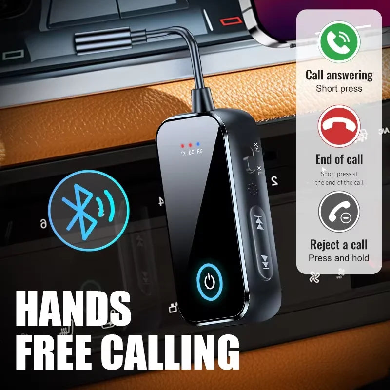 Bluetooth 6.0 AUX Audio Transmitter Receiver 2 IN 1 Wireless Adapter 3.5MM With Mic HiFi Stereo Music For Car TV PC Airplane