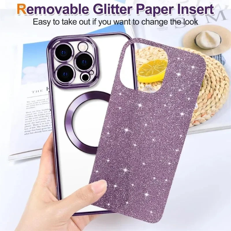 Luxury Electroplate For Magsafe Wireless Charge Phone Case For iPhone 17 Air 16 15 13 12 11 Pro Max 14 Soft Bumper Glitter Cover