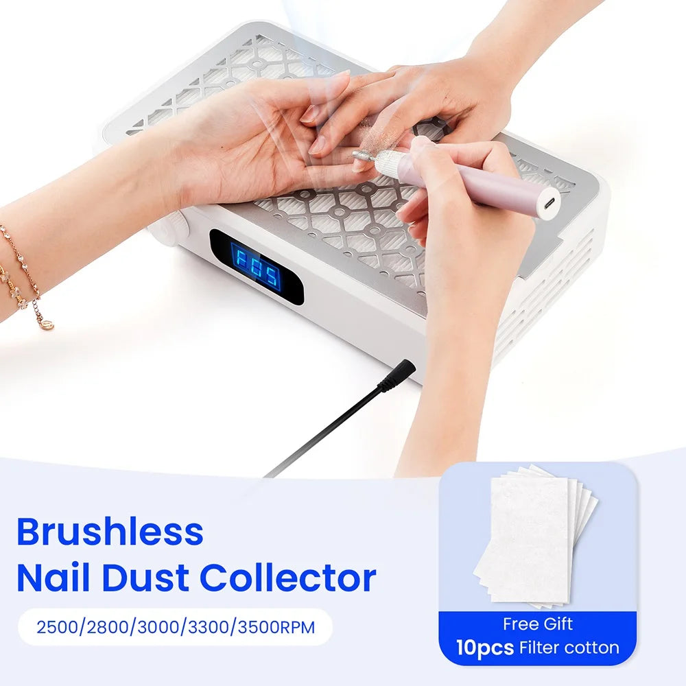 Professional Turbo Vacuum Cleaner Brushless Nail Dust Collector Two Hands Strong Suction Nail Dust Extractor with Double Fans
