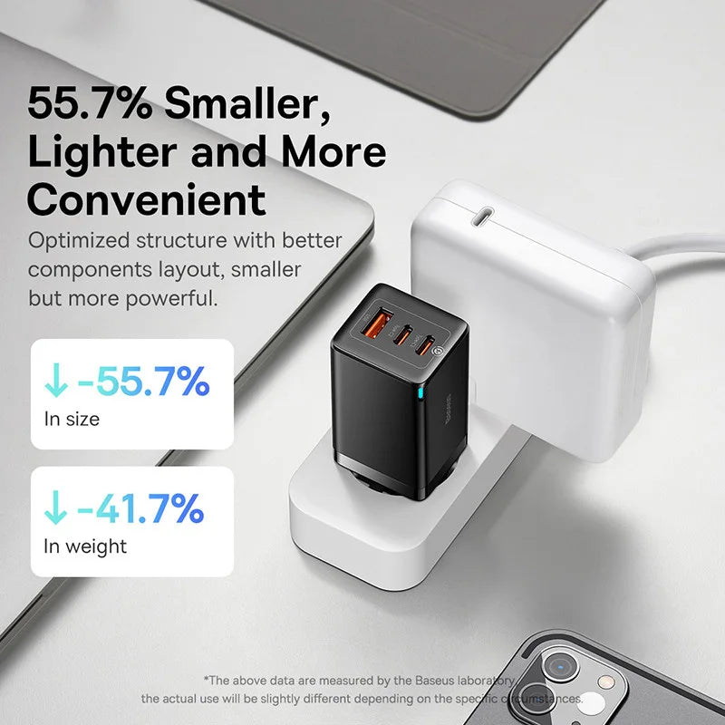 Baseus 65W GaN Charger Quick Charge Type C PD QC Charger USB Charger Portable Fast Charger For Laptop iPhone 17 16 15 14 13 Pro