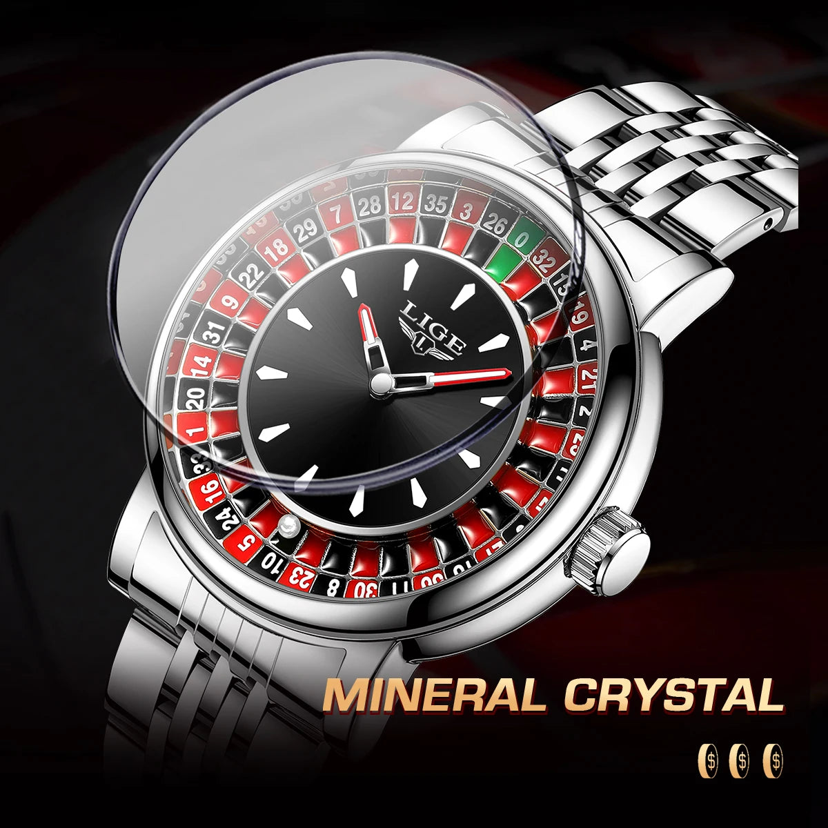LIGE Fashion Men Watch Rotating Dial Las Vegas Roulette Desktop Theme Watch Men Waterproof Luminous Clock Watches Creative Clock