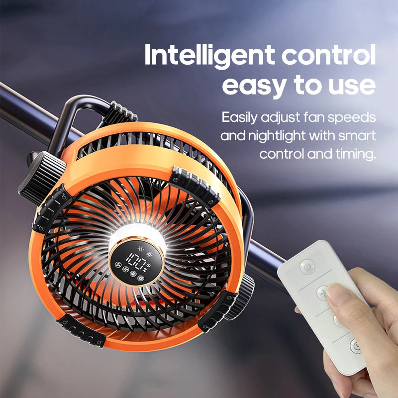 Portable 6 in 1 Outdoor Camping Fan 20000mAh Rechargeable Wireless Tent Ceiling Fan 4 Speed Adjustment LED Lighting Power Bank