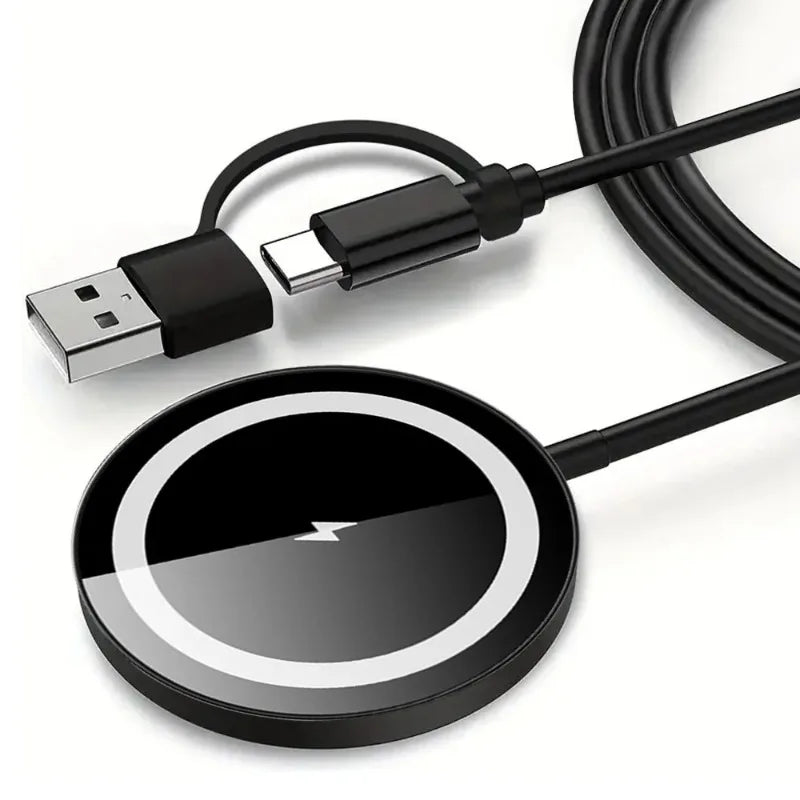 2 In 1 Magnetic Wireless Charger Pad With USB C Cable LED Light Fast Charging For iPhone 17 Samsung S26 Android Phone Accessory